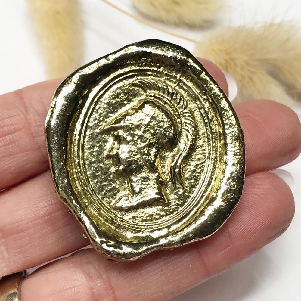VTG Egyptian Revival Greek Roman Solider Worrior Alexander Coin Wax Seal Brooch